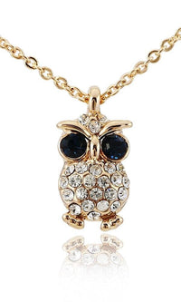 Cargar imagen en el visor de la galería, Brass Kette Eule nickelfrei Glaskristalle dunkelblau weiß gold 38 - 41cm Karabiner - chic - net.de
