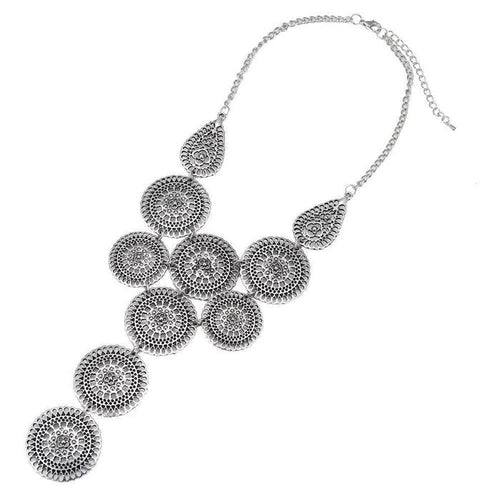 Brass Kette silberfarben groß rund Blumen ca. 46cm Länge Edelstahl verstellbar - chic - net.de