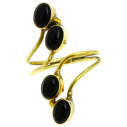 Brass Messing Ringe Onyx oval antik golden nickelfrei verzweigt verstellbar Tribal Ring - chic - net.de