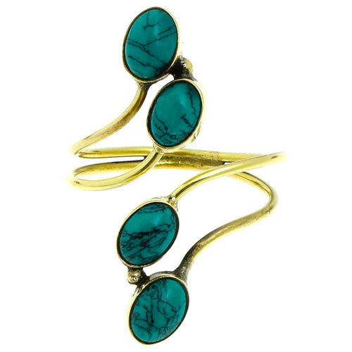 Brass Messing Ringe Türkis oval antik golden nickelfrei verzweigt verstellbar Tribal Ring - chic - net.de