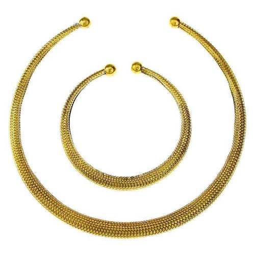 Brass Messing Tribal Set Armreif Kette golden schwarz rund Plättchen nickelfrei antik offen - chic - net.de