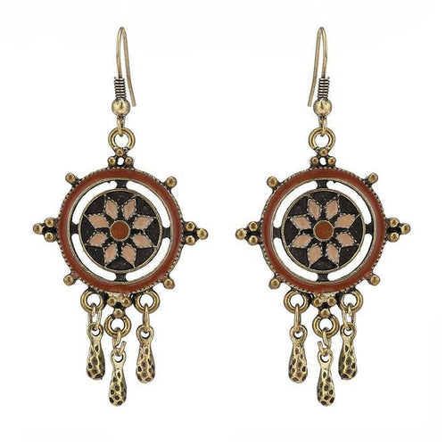 Brass Ohrringe antik golden Kreise Kugeln braun Anhänger - chic - net.de