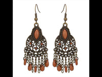 Cargar imagen en el visor de la galería, Brass Ohrringe antik golden Schnörkel rund Steine Oval braun - chic - net.de
