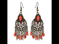 Load image into Gallery viewer, Brass Ohrringe antik golden Schnörkel rund Steine Oval orange - chic - net.de
