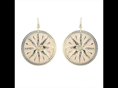 Brass Ohrringe Emaille Sternblume Zackenrand rund altrosa golden 5 cm Ohrhänger - chic - net.de