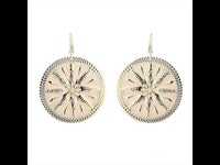 Cargar imagen en el visor de la galería, Brass Ohrringe Emaille Sternblume Zackenrand rund altrosa golden 5 cm Ohrhänger - chic - net.de
