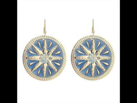 Load image into Gallery viewer, Brass Ohrringe Emaille Sternblume Zackenrand rund blau golden 5 cm Ohrhänger - chic - net.de
