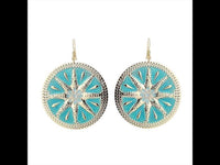 Load image into Gallery viewer, Brass Ohrringe Emaille Sternblume Zackenrand rund grün golden 5 cm Ohrhänger - chic - net.de
