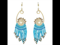 Load image into Gallery viewer, Brass Ohrringe goldfarben ethno Boho lange Fäden Spirale blau Bügelverschluss - chic - net.de
