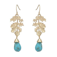 Cargar imagen en el visor de la galería, Brass Ohrringe kleine Blätter golden Türkisfarbener Stein Anhänger - chic - net.de
