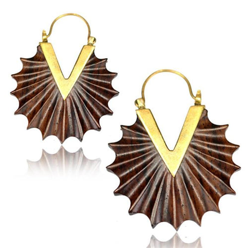 Brass Ohrringe Narraholz antik golden Messing Fächer - chic - net.de