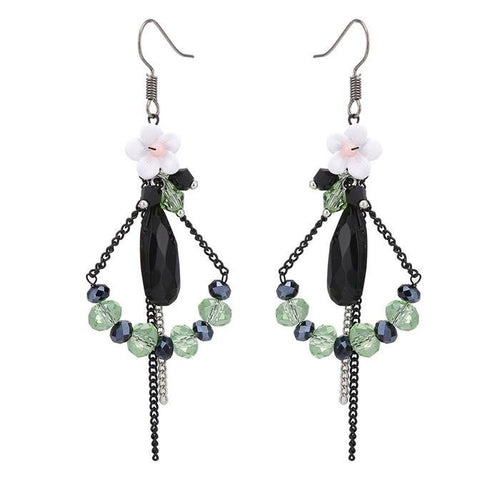 Brass Ohrringe silber Blume facettiert Steine schwarz grün - chic - net.de