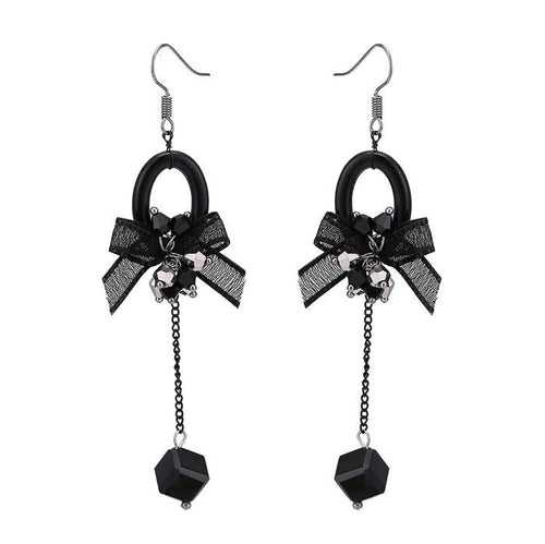 Brass Ohrringe silberfarben Oval schwarz Schleife Steine Anhänger Quadrat - chic - net.de