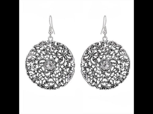 Brass Ohrringe silberfarben oxidiert groß rund Wölbung mittig Schnörkel - chic - net.de