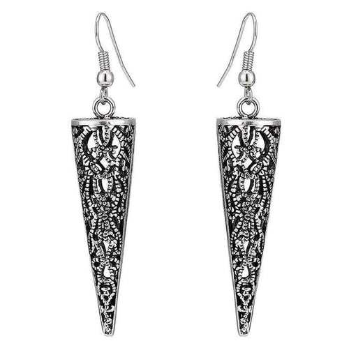 Brass Ohrringe silberfarben oxidiert lang Kegel Form Schnörkel - chic - net.de