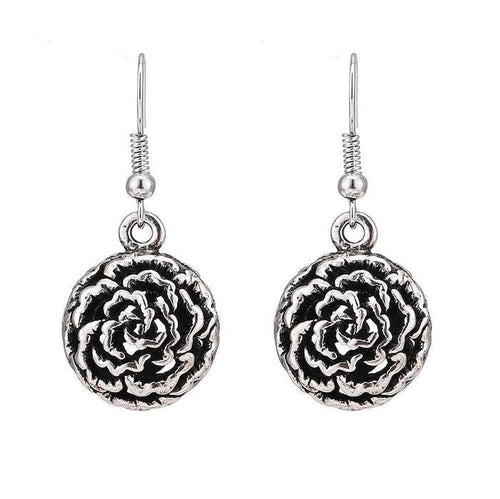 Brass Ohrringe silberfarben oxidiert rund Blüte klein - chic - net.de