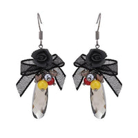 Load image into Gallery viewer, Brass Ohrringe silberfarben Schleife Blume schwarz großer Stein facettiert - chic - net.de
