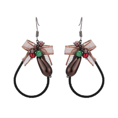 Brass Ohrringe silberfarben Tropfen Stoff schwarz Schleife braun Perlen Kugeln - chic - net.de