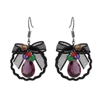 Load image into Gallery viewer, Brass Ohrringe silberfarben welliger Kreis Stoff schwarz bunte Steine - chic - net.de
