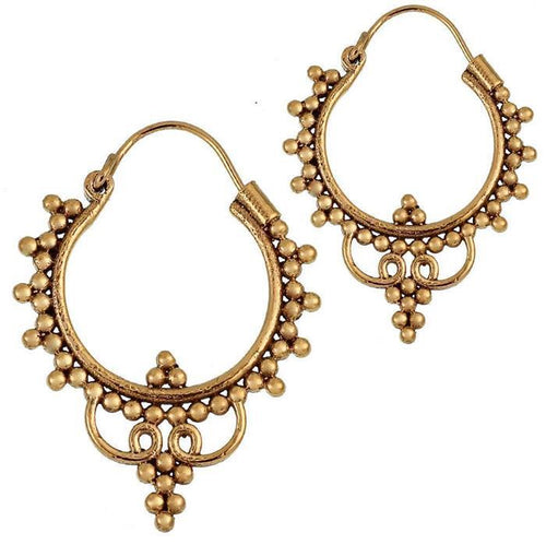 Brass Ohrringe Tribal Punkte Spiralbögen Spitze klein antik golden Messing - chic - net.de