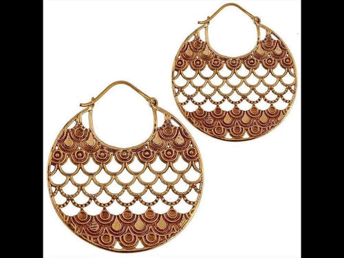 Brass Ohrringe Tribal rund Schuppen Design Tropfen antik golden Messing - chic - net.de