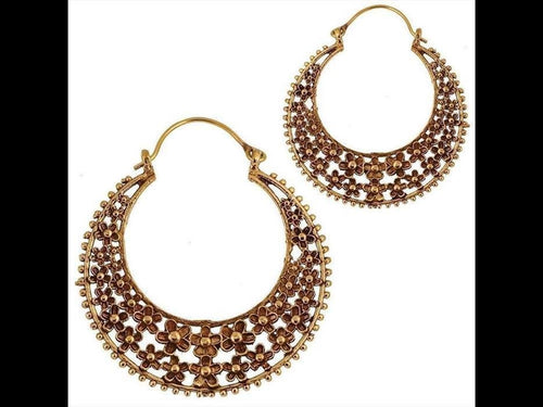 Brass Ohrringe Tribal Sichel Blumenmeer antik golden Messing - chic - net.de