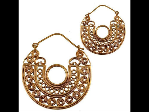 Brass Ohrringe Tribal Spiralen Kreise in Halbkreis antik golden Messing - chic - net.de