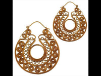 Cargar imagen en el visor de la galería, Brass Ohrringe Tribal Spiralen Kreise in Tropfen antik golden Messing - chic - net.de

