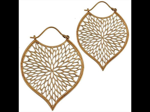 Brass Ohrringe Tribal Tropfen Blatt Blumenmuster antik golden Messing - chic - net.de