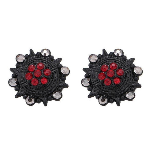 Brass Ohrstecker antik schwarz Blume Abstrakt rote Steine - chic - net.de