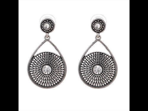 Brass Ohrstecker antik silberfarben rund Steine weiß mini Rauten Muster - chic - net.de