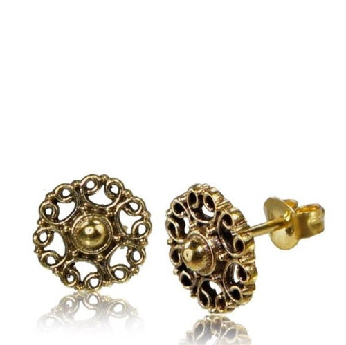 Brass Ohrstecker Blume Halbkugel Spiralbögen 10 mm antik golden - chic - net.de
