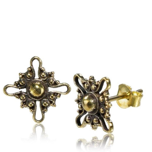 Brass Ohrstecker Kreuz Kugeln Dreiecke 13 mm antik golden - chic - net.de