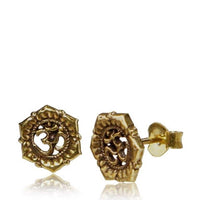 Load image into Gallery viewer, Brass Ohrstecker OM Zeichen Blumenrand Seil 10 mm antik golden - chic - net.de
