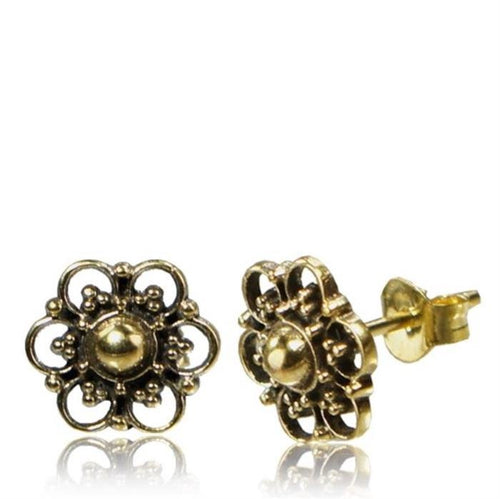 Brass Ohrstecker sechs Kreise Punkte Dreiecke 11 mm antik golden Blume - chic - net.de