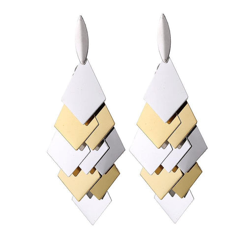 Brass Ohrstecker silberfarben und golden Rauten Anhänger glänzend - chic - net.de