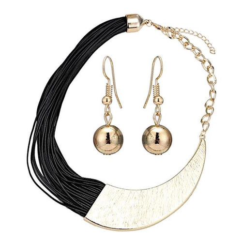 Brass Schmuckset antik goldfarben Kugel Ohrringe Kette Lederbänder - chic - net.de