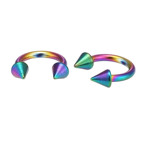 Circular Barbel Piercing mit Cones aus Edelstahl Regenbogen Farben Hufeisen - chic - net.de