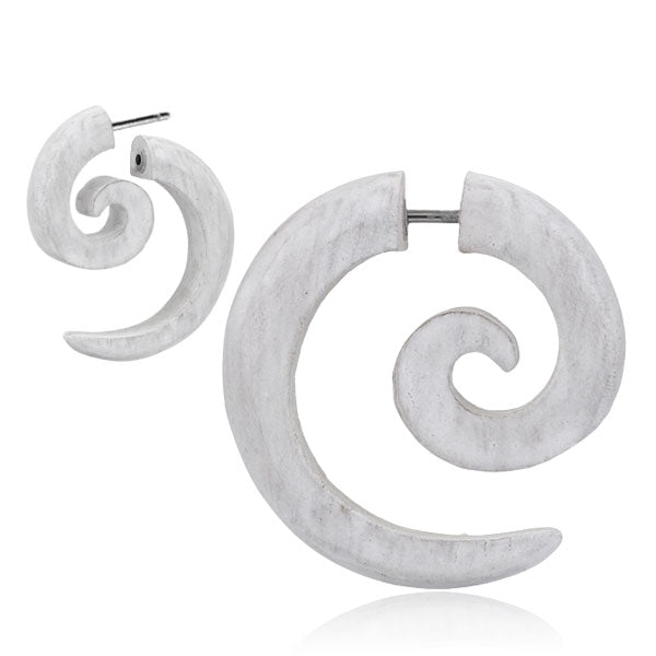 Holz Spiralen-Ohrring Fake Piercing-Ohrschmuck in Weiß