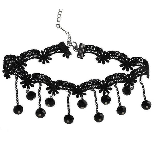 Damen Kette eng anliegend schmales Stoffband schwarz Wellenförmig Gothic 26,5 cm Karabiner verstellbar Edelstahl - chic - net.de