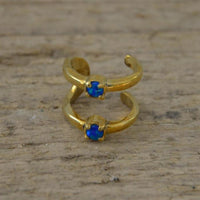 Load image into Gallery viewer, Ear cuff Dread Lock Bead Messing gold Opal blau Bögen - chic - net.de

