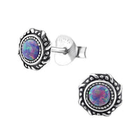 Cargar imagen en el visor de la galería, Ohrstecker 925 Silber Opal E-Coat oxidierter Rand
