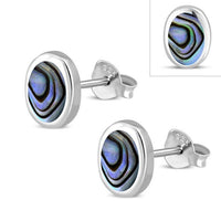 Load image into Gallery viewer, Ohrstecker 925 Sterling Silber oval Stein Muschel Rand
