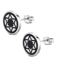 Load image into Gallery viewer, Edelstahl Stern Blume Rund Ohrstecker schwarz silber
