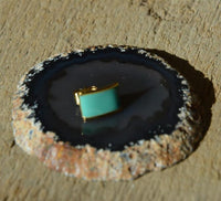 Load image into Gallery viewer, Edelstahl Rechteck Ohrstecker Emaille türkis gold gebogen
