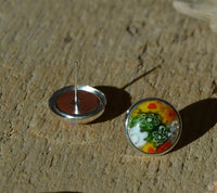Load image into Gallery viewer, 925 Silber Ohrstecker Muranoglas rund bunt Blümchen
