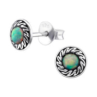Load image into Gallery viewer, Ohrstecker 925 Silber Opal E-Coat oxidiert Feuer Ball

