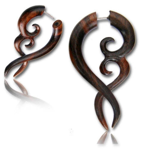 Fake Holz Piercing Doppel Fragezeichen überlappend Narra Wood Plug nickelfrei Edelstahl Ohrstecker - chic - net.de
