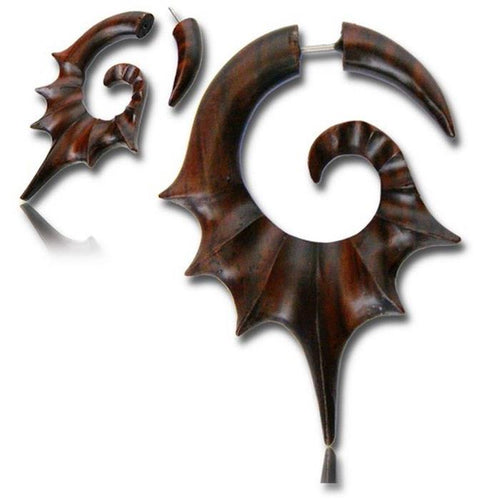 Fake Holz Piercing Narra Holz Spitze Muschel Schnecke nickelfrei Edelstahl Ohrstecker Organic - chic - net.de