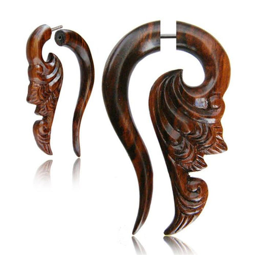 Fake Holz Piercing Narra Wood Wellen Bogen Edelstahl Ohrstecker Organic Tribal - chic - net.de